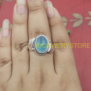 Natural Blue Chalcedony <b>Ring</b> 925 Sterling Silver Handmade Oval Cabochon Gemstone <b>Ring</b> Vintage <b>Statement</b> Jewelry Gift for Women - Product Image 2