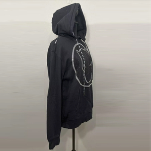 <b>Black</b> Men's Hooded Sweatshirt Rhinestone <b>Panther</b> Logo Front Print Regular Fit Casual Autumn Wear - Product Image 2