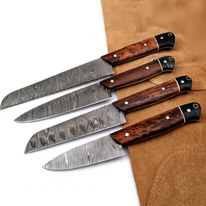 Juego de Cuchillos de Cocina de Acero de Damasco, 4 Piezas, Mango de Madera, Hoja Recta con Punta Caída, Cuchillos de Chef - Product Image 6