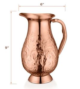 Carafe à eau artisanale en cuivre martelé avec couvercle, pichet à boisson haut avec poignée pour l'hydratation à table et le service en cuisine - Product Image 3