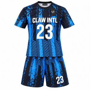 Kit de maillot de football en gros bleu noir uni sublimé 100% polyester anti-humidité respirant séchage rapide protection UV - Product Image 1