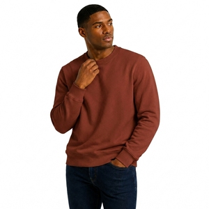 Sweat-shirt unisexe en molleton col rond couleur moutarde, coupe classique, mélange polyester/coton, tricoté, pull d'hiver brodé anti-boulochage - Product Image 2