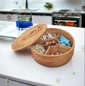 Rattan Woven Handcrafted Modern Snacks Candy Tray Lid Nuts Dried Fruit Divider <b>Box</b> 200mL Capacity Bright Home Decor Housewarming - Product Image 5