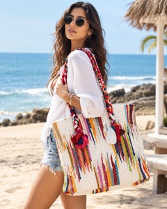 Bohemian Women's Handwoven Eco-Friendly Tote <b>Bag</b> with Solid Pattern Braided Handles Large Capacity Travel-Friendly <b>Summer</b> Style - Product Image 2