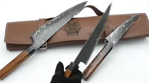 Customized Industrial Grade Carbon Steel Chef Set with Rose Wood Handle High Carbon 1095 Blades (3 <b>Knives</b>) Razor <b>Sharp</b> - Product Image 6