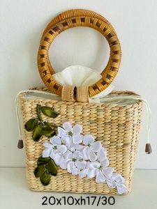 Bolsos de Mujer de Jacinto de Agua Ecológicos y a la Moda para el Verano, con Flores, Cierre Abierto, Dos Correas, Forma de Media Luna, Naturales para la Playa - Product Image 1