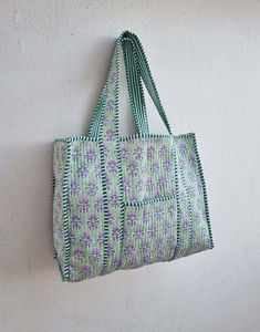 Factory Price White Pink Floral Cotton Kantha Quilted Storage Tote <b>Bag</b> Women Shoulder Travel Carry Sack Side Pocket - Product Image 4