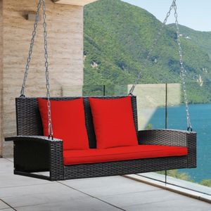Balançoire suspendue en osier pour 2 personnes avec 2 coussins de dossier et 1 coussin d'assise pour utilisation en extérieur sur la terrasse - Product Image 3