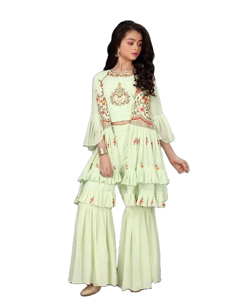 डिजाइनर शादी पहनें बच्चों लड़कियों उच्च गुणवत्ता सबसे अच्छा दर के लिए शरारा Georgette कुर्ती भारत से निर्माता