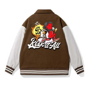 แจ็คเก็ตวาร์ซิตี้ทำตามสั่ง ผ้าขนสัตว์ แต่งแขนหนังแท้ ปักลายทีมกีฬาบาสเกตบอล - Product Image 4