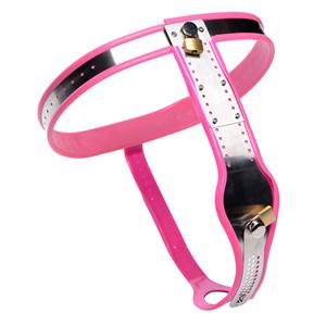 Cinturón de Castidad Femenino Ajustable de Acero Inoxidable Rosa, Arnés de Castidad para Mujer - Product Image 5