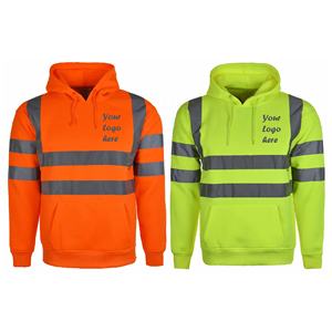 Custom Reflective <b>Zip</b>-Up Hoodie for Men 100% Cotton Full-<b>Zip</b> <b>Hooded</b> Sweatshirt Striped Pattern Pocket High Visibility Yellow - Product Image 3