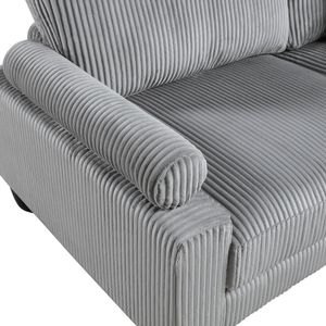 Poltrona Angolare da Soggiorno con Gambe in Legno Massello, Rivestimento in Velluto a Coste Grigio, Cuscino Morbido e Comoda Seduta Angolare - Product Image 4