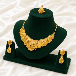 Gold Plated <b>Bridal</b> <b>Jewelry</b> <b>Set</b> with Zircon Necklace and Earrings Floral Filigree Design for Women's Wedding - Product Image 4