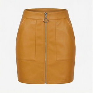 Jupe crayon mini en similicuir taille haute pour femme avec fermeture éclair sur le devant, couleur unie, coupe moulante sexy, à porter en toutes saisons - Product Image 1