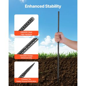 Picchetti per Armature Resistenti da 24 Pollici, Diametro 0,47, Ancoraggi a Terra in Acciaio Galvanizzato Dritto con Punta a Scalpello, Resistenti alla Ruggine HRB500 - Product Image 3