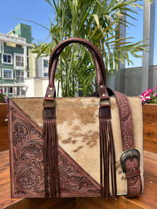 ใหม่จริงมือTooledดอกไม้พิมพ์Cowhideขนสัตว์หนังToteกระเป๋าใหม่สไตล์ตะวันตกTooledขนสัตว์หนังคลัทช์Comboชุด - Product Image 3