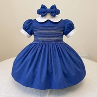Robe de bal d'été pour fille, style anglais, brodée main, bleu roi, collection britannique royale, motif floral personnalisé, modèle héritage