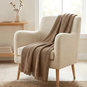 Manta de Sofá de Algodón con Textura de Waffle Color Mostaza, 50x60 Pulgadas, Decoración Moderna para el Hogar con Detalle de Flecos Decorativos - Product Image 6