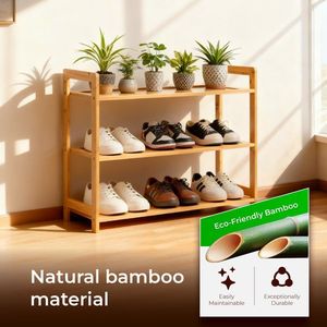 ชั้นวางรองเท้าไม้ไผ่ 3 ชั้น สีไม้ธรรมชาติ ขนาด 68*25*51.5 ซม. ดีไซน์สวยงาม - Product Image 3