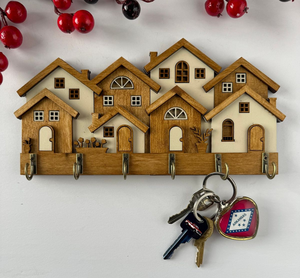 Porte-clés mural décoratif en bois avec double crochet et porte-lettres intégré – Organisateur mural pour clés - Product Image 1