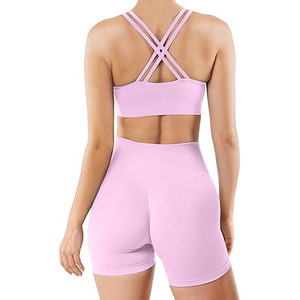 New Seamless Solid Color High Elastic Sports <b>Bra</b> Underwear Yoga Suit Shorts Running Fitness Yoga Suit Women - Product Image 1
