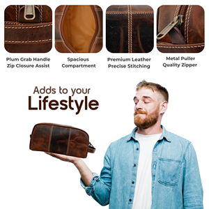 Bolsa de Maquillaje de Viaje Personalizada con Logotipo, Unisex, de Cuero Genuino, con Cierre, Asa Suave, Resistente al Agua, Diseño de Puntos, Moderna y Duradera - Product Image 5