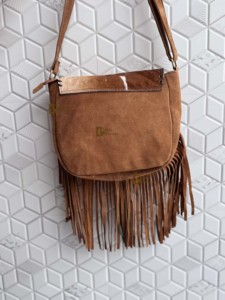 Sac bandoulière en cuir pour femme, style western, avec broderie turquoise, en cuir de vachette, léger, multi-usage, bordure à franges, style bohème, motif lettre - Product Image 4