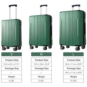 3 Piece <b>Hard</b> <b>Shell</b> ABS Luggage Sets Lightweight and Durable 20/24/28 Inch <b>Suitcases</b> with Double Spinner Wheels (Green) - Product Image 4