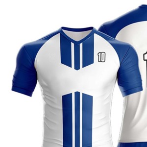 ชุดเสื้อฟุตบอลสีน้ำเงินขาวแบบยูนิเซ็กซ์ หมายเลข 10 พิมพ์ลายแบบซับลิเมชั่น คอวี แขนสั้น ระบายเหงื่อได้ดี ยืดได้สี่ทิศทาง - Product Image 3