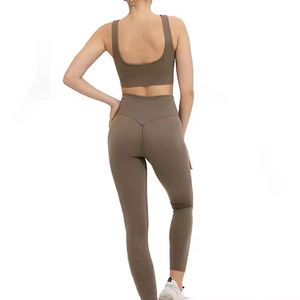 Women's Gym Yoga 2-Piece Set Customizable Printing Adjusted Strap Front/Back Logo Seamless Spandex/Nylon Quick-Dry Breathable - Product Image 3