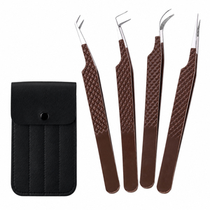 Precision Stainless Steel Eyelash Tweezers <b>Set</b> With Curved Straight Tips For Lash Extension Application Beauty <b>Tools</b> - Product Image 3