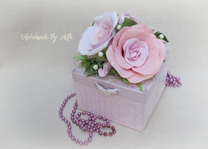 Caja de regalo con flores de rosas, caja decorativa floral, caja de arreglo de rosas hecha a mano, mini cesta de regalo de flores, caja de almacenamiento de rosas artificiales - Product Image 4