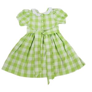 Smocked Children Clothing Girls <b>Dresses</b> For Baby Custom Design With <b>Gingham</b> <b>Green</b> Cotton Fabric Short Sleeve From Vietnam - Product Image 3