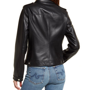 Soft Black <b>Leather</b> Summer Cropped <b>Jacket</b> with <b>Long</b> Sleeves Zipper Closer High Quality Women's <b>Leather</b> <b>Jackets</b> - Product Image 2