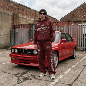 Men's Oversized Burgundy Acid Wash Hoodie Tracksuit <b>Sets</b> Heavyweight Streetwear Cotton <b>Jogger</b> <b>Matching</b> Sweat Suit Custom Apparel - Product Image 5