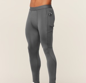 <b>Men's</b> Gray <b>Compression</b> Leggings Full Length Elastic Waist Solid Color Athletic <b>Tights</b> Spandex Nylon Material - Product Image 2