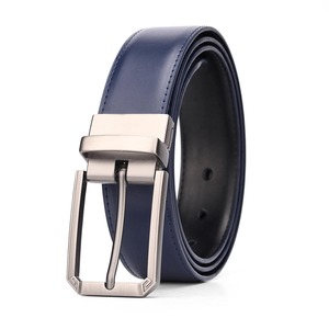 Ceinture en cuir formelle pour homme, bleu marine uni, en cuir de vachette, avec boucle à ardillon, pour tenue de travail - Product Image 1