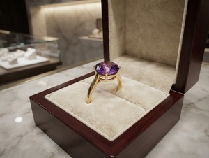 Purple Natural Amethyst Solitaire Engagement <b>Ring</b> <b>925</b> <b>Silver</b> 18K Gold Plated Brilliant Cut Wedding Band Party Wear Gift for Her - Product Image 2