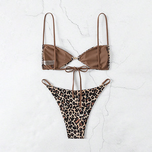 Women’s Custom Leopard Print Bikini Set Pearl Hardware Jewelry Triangle Swimsuit Sexy Animal Print Beachwear 2026 - Product Image 5