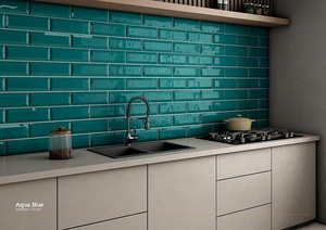 Giá bán buôn Glossy/<span class=keywords><strong>Matt</strong></span> kết thúc bề mặt 100x300 mét nhà bếp backsplash Aqua màu xanh bóng gốm khảm tàu điện ngầm gạch - Product Image 2