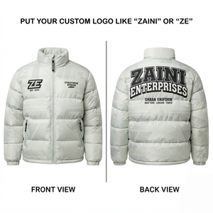 <b>Men</b> Puffer <b>Jacket</b> Premium 300 GSM Polyester Shell Quilted Panels <b>White</b> Custom Logo Screen Print Winter Padded <b>Jacket</b> Wholesale - Product Image 1