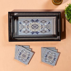 Organizador de Cocina, Bandeja Rectangular de Madera de Mango con Posavasos Impresos, Bandeja para Servir, Decoración del Hogar y Utensilios de Cocina a Precio Reducido - Product Image 5