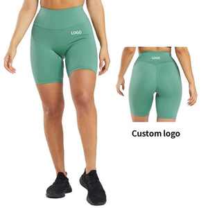 Shorts de Yoga Verdes de Cintura Alta para Mujer, Transpirables, Tejidos, Ajustados, Sin Costura Delantera - Product Image 4