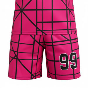 Uniforme de Fútbol Americano Personalizado 100% Poliéster Sublimado, Conjunto de Camiseta y Pantalones Cortos Rosa, Tallas Grandes, Unisex, Transpirable, Antibacterial, Protección UV - Product Image 5