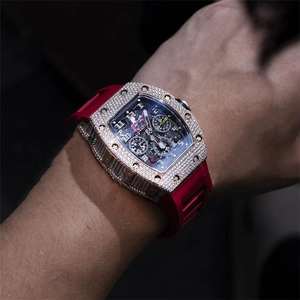 Reloj mecánico automático personalizado de lujo, unisex, con diamantes de moissanita VVS, correa de caucho. - Product Image 6