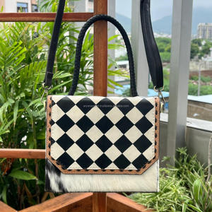 Nouveauté personnalisée, sac à main en cuir de vachette véritable à motif à carreaux pour femmes, sac de rangement de luxe fait main - Product Image 4