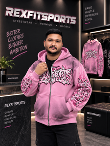 REXFITSPORTS 2026 Sudadera con capucha rosa personalizada con cremallera completa, estilo urbano, forro polar premium, logotipo personalizado, venta al por mayor - Product Image 4