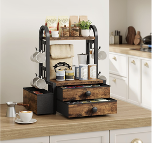 Cup Holder with Hooks Utensil Rack Space Saving <b>Dish</b> Organizer in Drawer for Kitchen and Tea storage - Product Image 3