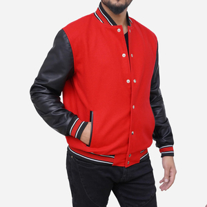 แจ็คเก็ตวาร์ซิตี้ขนสัตว์ OEM ปักโลโก้ตามสั่ง แขนหนัง แจ็คเก็ตเบสบอล Letterman Varsity สำหรับผู้ชาย - Product Image 4